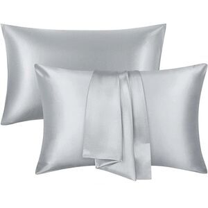 Set of 2 Queen Size 20x30 Satin Pillowcases for Hair & Skin Soft Silky - Silver